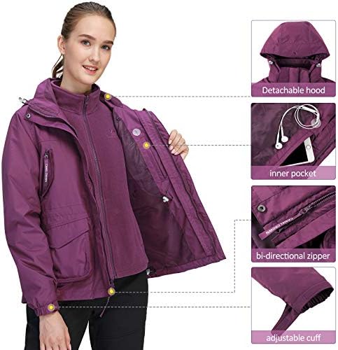 CAMEL CROWN Womens Waterproof Ski Jacket 3-in-1 Windbreaker Winter Coat Fleece Inner for Rain Snow Outdoor Hiking