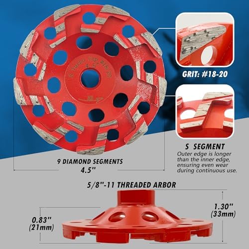 4.5" Diamond Grind Wheel S Seg Concrete & Coating 5/8"-11 Threaded Arbor