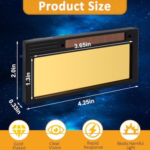 Auto Darkening Welding Lens Shade 5-13, 2" x 4-1/4" x 0.33", Gold