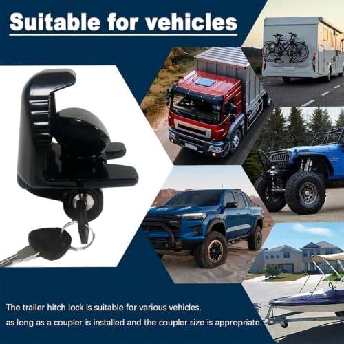 Trailer Hitch Lock 1-Pack for 1-7/8",2",2-5/16" Couplers, Heavy Duty,Black