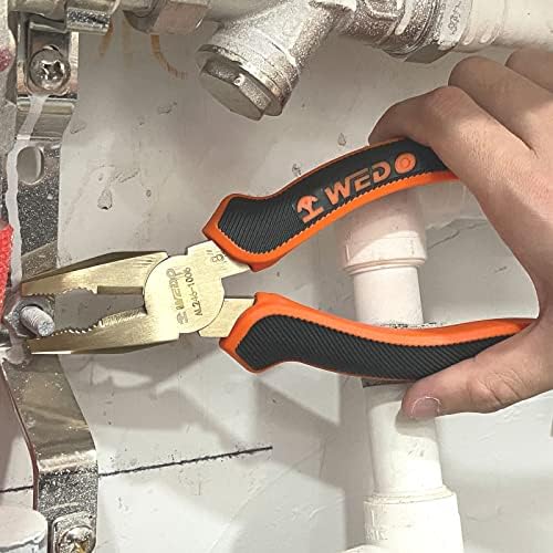 WEDO Non-Sparking Lineman's Pliers 10", Spark-free Safety Side Cutter Linemans Pliers, Combination Pliers, Wire Stripper, Crimper, Cutter, DIN Standard, BAM & FM Certificate, Aluminum Bronze