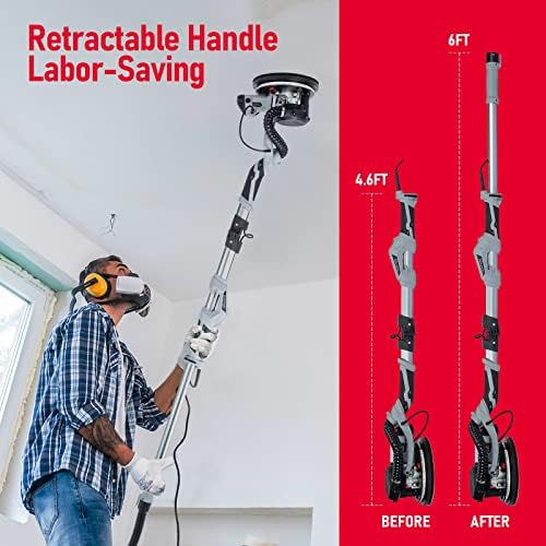 Garvee Drywall Sander, 800W Electric Sander with 12 Sanding Discs, Variable Speed 800-1800 RPM Wall Sander with Automatic Dust Removal System, LED Lights, Extendable Handle, Dust Bag & Carrying Bag