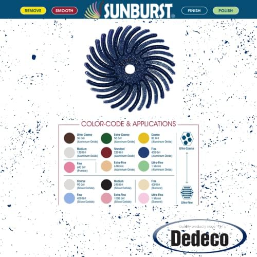 Dedeco Sunburst Radial Bristle Discs 48-Pack - 5/8" Curved - Blue 400 Grit (Fine) - Aluminum Oxide for Polishing & Finishing