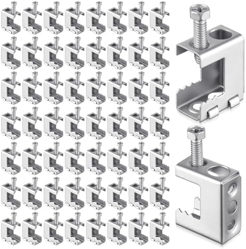 Tandefio 50 Pcs 1/4"-20 Spring Steel Beam Clamps Metal Beam Hanger, Silver