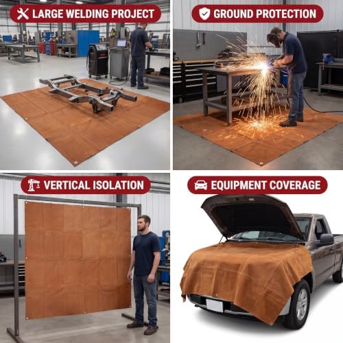Leather Welding Blanket 6x6 ft Heat Resistant Spark Shield Brown