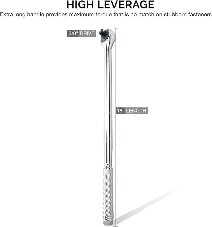 Neiko 03034A 3/8” Drive Extra Long Ratchet | 18” Length | 72 Tooth Gear | Cr-Mo Head | CR-V Steel