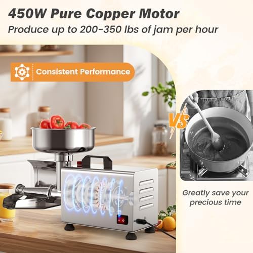 COSTWAY 450W Electric Tomato Strainer Machine, 110-120V Commercial Grade Stainless Steel Saucer Maker, 200-350 lbs/h Food Milling Machine for Strawberry Blueberry Jam