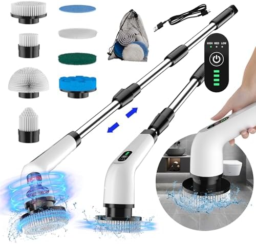 PPLEE Electric Spin Scrubber, Cordless Spin Scrubber, 3 Speeds, Long Handle