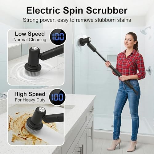 Cordless Electric Spin Scrubber (Black, Short)