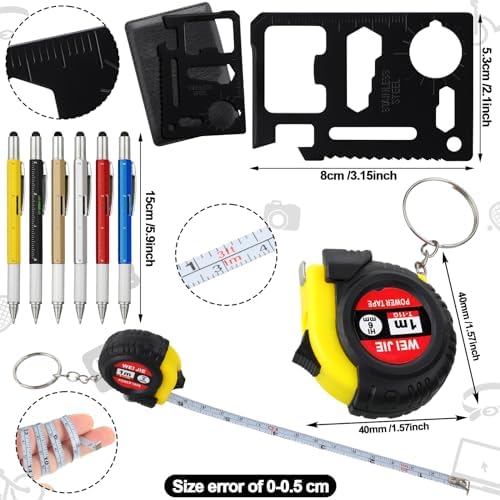 144 Pcs Mini Screwdriver Tape Keychain Set Multitool Pen Card Father's Gifts Bulk Mini Tool Set for Adult Men Dad (Multicolor)