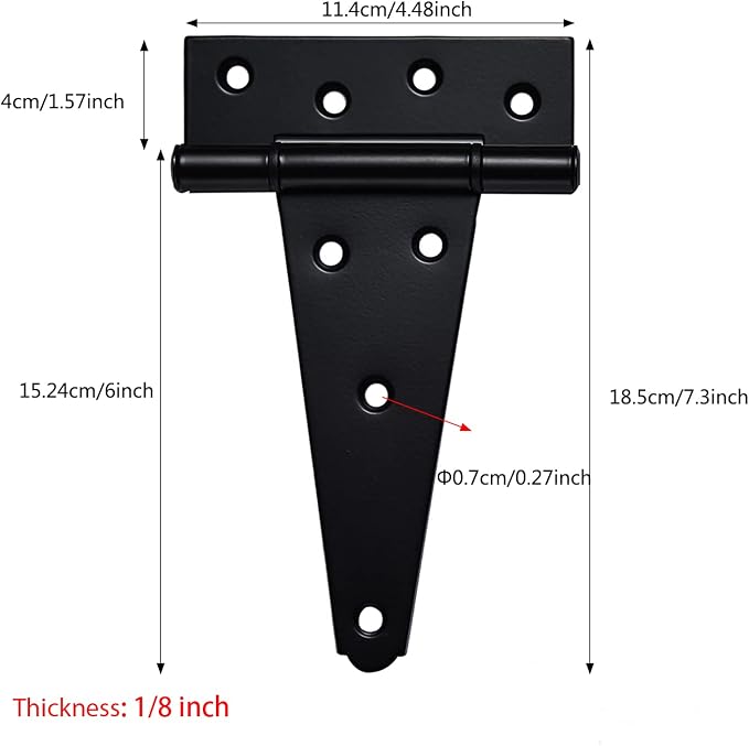 6 Inch T-Strap Shed Door Hinges Heavy Duty,Black Tee Hinge for Wooden Fences,Yard Door,Barn Door Gates, Wrought Hardware Rustproof,2Pack/Set