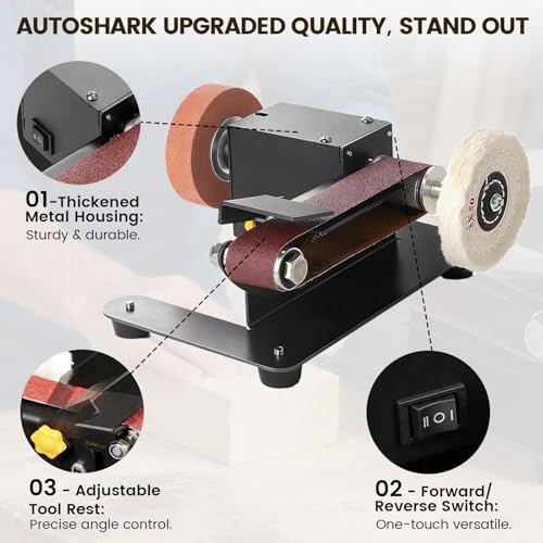Mini Belt Sander, Electric Small Sander Knife Making Supplies, 7 Adjustable Speed Electric Knife Sharpener, Power Belt Grinder for Woodworking. (Standard - Essential Polishing Kit)