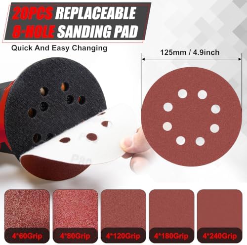Cordless Random Orbital Sander Compatible for Milwaukee 18V Battery(NO Battery), Palm Orbital Sander With Dust Collector, 6 Variable Speeds, 20Pcs Sandpaper For Sanding Polishing Woodworking