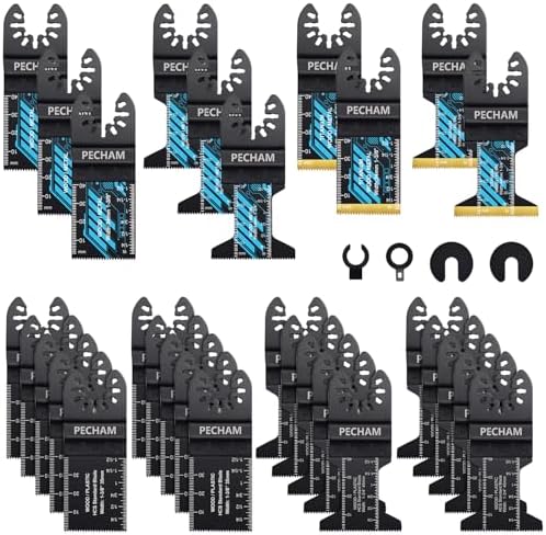 PECHAM Oscillating Tool Blade, 34PCS Universal Wood Metal Oscillating Multitool Quick Release Saw Blades Fit Porter Cable Black & Decker Rockwell Ridgid Ryobi Milwaukee DeWalt Chicago