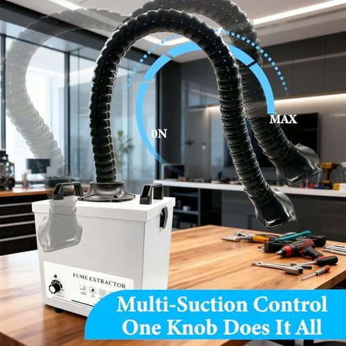 Solder Fume Extractor 100W - 235m³/h 3-layer filter Powerful Smoke Extractor with Adjustable Fume Hose，Compact Desktop for Welding DIY, 3D Printing, Nail Salon | Safe for Engineers, Technicians- 131