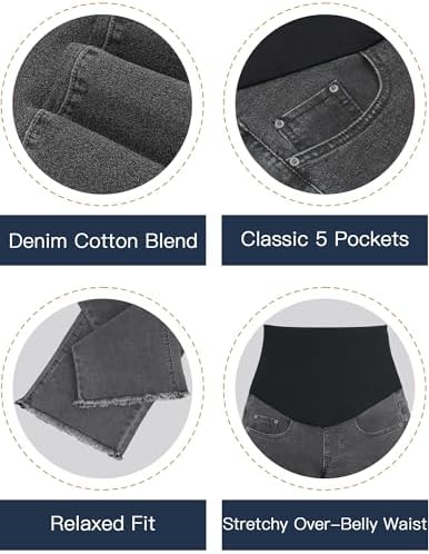 fitglam Women's Maternity Jeans Straight Leg Relaxed Fit Over Belly Pregnancy Denim Work Pants Maternity Clothes with Pockets