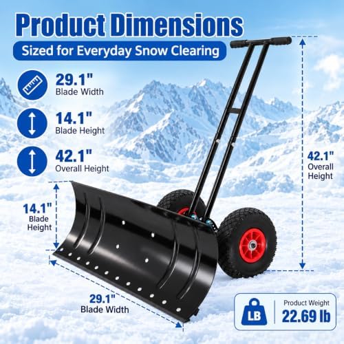30''Wide Metal Snow Pusher, Snow Shovel, Fits The Floor Seamlessly
