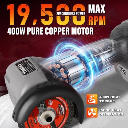 TEENO Cordless Angle Grinder 3", 21V Mini Cut-Off Tool, LCD Display, Gray