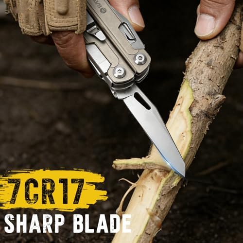 BIBURY Titanium Alloy Multitool Kit, BI2049TI with Damascus Knife, BI2048DT with Belt Clip, EDC Multi tools for men, Valentines Day Gifts for Him