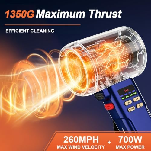 730PRO Car Blower for Drying Cordless | Up to 260MPH 740CFM Turbo Dryer Air Leaf Blower | Detachable Handle, 3.5H Type-C 2A Fast Charge, 5 Speeds, for Car/Hood/Yard/Sawdust/Fluffy Snow