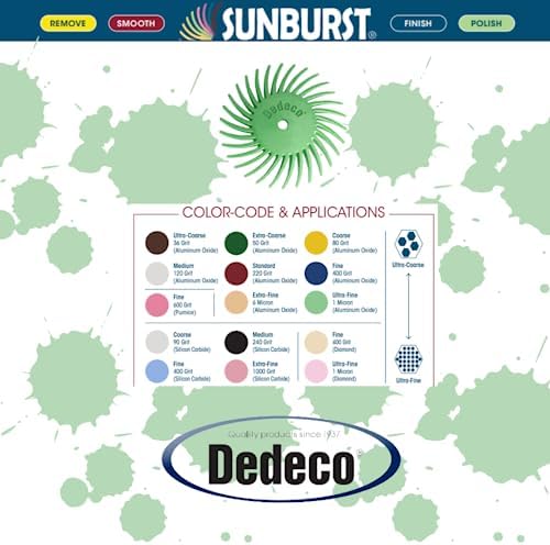 Dedeco Sunburst Radial Bristle Discs 12-Pack - 1-1/2" Curved Knife-Edge - Light Green 14000 Grit (Ultra-Fine 1 Micron) - Aluminum Oxide for Polishing & Surface Finishing