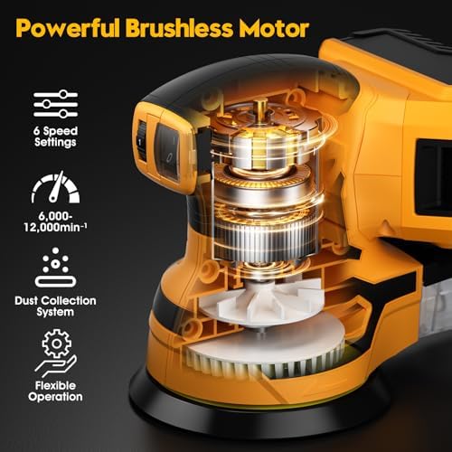 Cordless Random Orbital Sander for Dewalt 20V Battery, Yellow