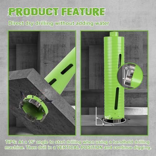 2 1/2 Inch Dry Core Drill Bit with Pilot Bit and 2 Pcs Adapters