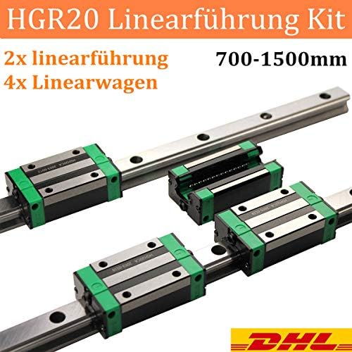 Linear Guide Rail 2 X HGR 20-1200mm Linear Slide Rail + 4 X Bearing Blocks Linear Guideway Rail for DIY CNC Routers Lathes Mills