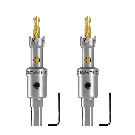 2-Pack 9/16" TCT Hole Saws for Hard Metal, Heavy Duty 14mm Tungsten Carbide Tipped Hole Cutters Set with Spring-Loaded Pilot Drill Bits for Stainless Steel, Metal, Iron, and Plastic.