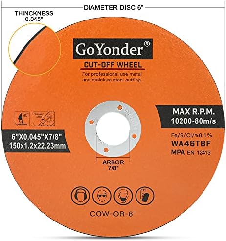 GoYonder 6 Inch Cut Off Wheels 6" x 0.045" x 7/8" Cutting Wheels for Die Grinders Cutting Discs 25 Pack