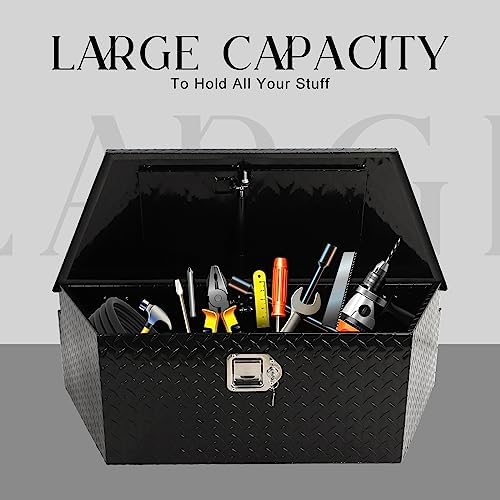 BLACKHORSE-RACING 39" Aluminum Diamond Plate Trailer Tongue Box, Black | Heavy Duty Aluminum Tongue Tool Box,Secure Storage Tool Box Organizer for Trailers, ATVs, RVs, and Truck Beds-39"x12"x16.5"