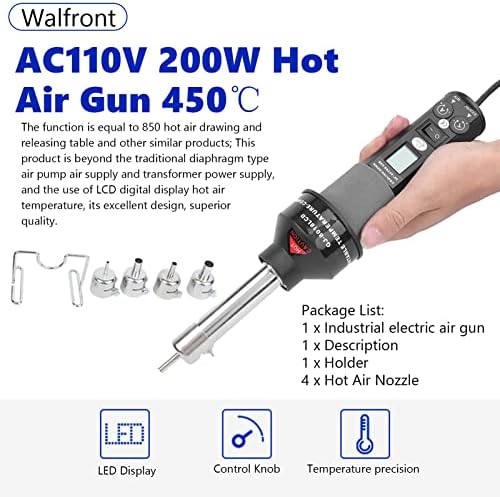 Mini Heat Gun, 200W Digital Display Hot Air Gun with Constant Temperature, Portable Handheld Heat Tool for DIY Electronics Crafting Shrink Tubing, 110V US Plug