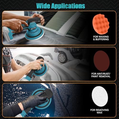 Cordless Car Buffer Polisher Kit Compatible with Makita 18V Battery(NO Battery),6"Brushless DA Random Polishing Machine, 8 Variable Speed 5500RPM for Car Detailing,14Pcs Accessories