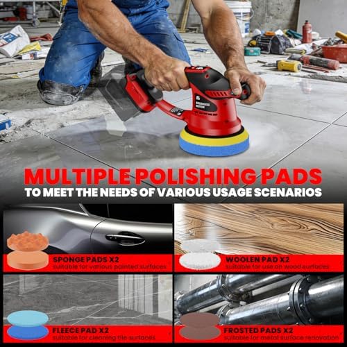 Cordless Buffer Polisher for Milwaukee 18V Battery, 450W Brushless Car Buffer Polisher Waxer with 6 inch disc, 6 Variable Speed Up to 5200 RPM for Waxing Polishing Scratch Removal (Tool only)