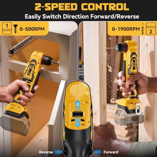 DIYtoolifz Cordless Right Angle Drill Compatible with Dewalt 20V Battery, 3/8" Angle Drill with Brushless Motor,400 in-lb,2 Speed & LED Light, Compact for Tight Spaces Drilling & Screws (Tool Only)