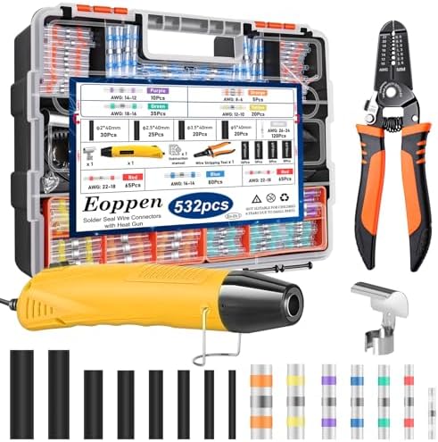 532Pcs Heat Gun for Shrink Tubing, Solder Seal Wire Connectors & Heat Shrink Tubing Kit, 26-6 AWG Waterproof Heat Shrink Wire Connectors with Mini Heat Gun for Marine Electrical