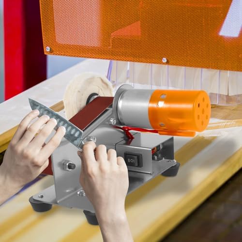 Mini Belt Sander Multifunctional Electric Belt Grinder 7 Adjustable Speed Electric Polishing Sharpener Machine Heavy Duty Stainless Steel Small Electric Sander with 30 Sanding Belt for Metal