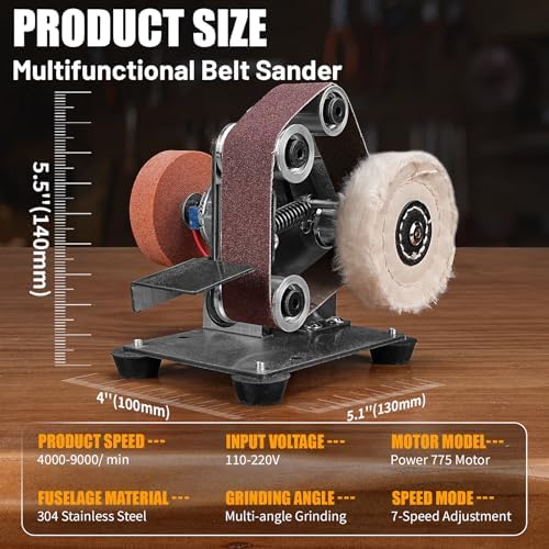 Mini Electric Belt-Sander Knife-Sharpener Sanding Machine - Small Bench Grinder Kit 7 Speed Adjustable Power Polisher DIY Polishing Grinding Tool For Metal Wood DIY Craft Jewelry