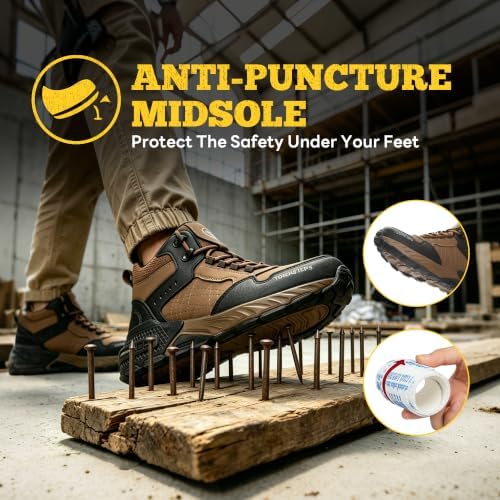 Steel Toe Work Shoes for Men Women, Puncture Resistant Safety Work Boots, 6" Lightweight Comfortable Industrial Construction Boot, Indestructible Utility Sneakers