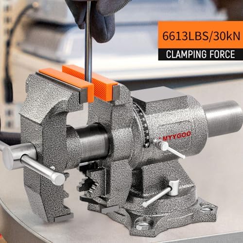 Bench Vise, 6inch Jaw Width 5inch Jaw Opening, 360° Swivel Base, Multipurpose Heavy Duty Workbench Vise with Anvil and 1 Pair Vise Jaw Pad, Table Vise Clamp force 5500LBS