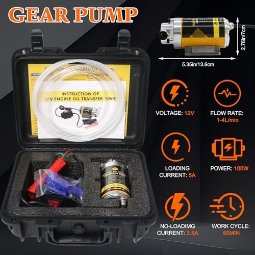 12V 100W Portable Oil Transfer Pump Set, 1-4L/min Engine Oil Pump for Engine Oil, Gear Oil, Lubricating Oil, Electric Self-Priming Motor Oil Extractor Pump for Boat, Car, Truck and Lawnmower
