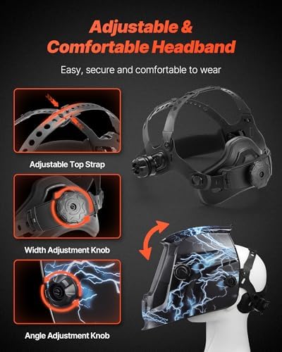 VEVOR Welding Helmet Auto Darkening, 3.66" x 1.69" True Color Welding Hood, Solar Powered Welder Mask 2 Arc Sensors, Shade 4/9-13 for TIG MIG ARC Weld Grinding - CRIUS Series (Blue Lightning Pattern)
