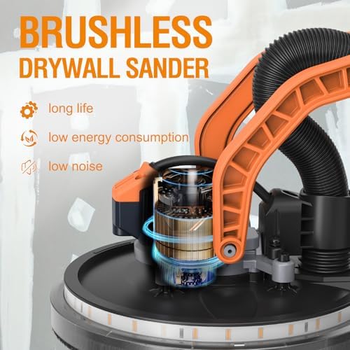 MAXXT Brushless Orbital Drywall Sander, 550W Powerful Constant Speed Electric Drywall Sander, 6 Variable Speed 600-1200 RPM Foldable Sander Tool, With Memory Variable Speed, 360° LED Light