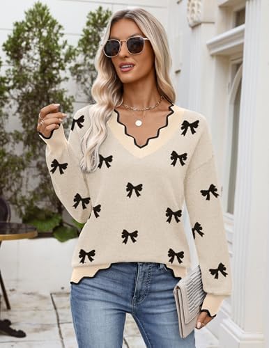 Zeagoo Women's 2026 Fall V Neck Sweater Long Sleeve Lightweight Knit Tops
