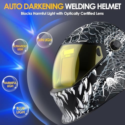 Welding Helmet Auto Darkening True Color Large Viewing, Welding Hood Solar/Rechargeable Battery Powered, Wide Shade 4/5-13 with 4 Arc Sensor, Optical Clarity Welding Mask for TIG MIG ARC Grind