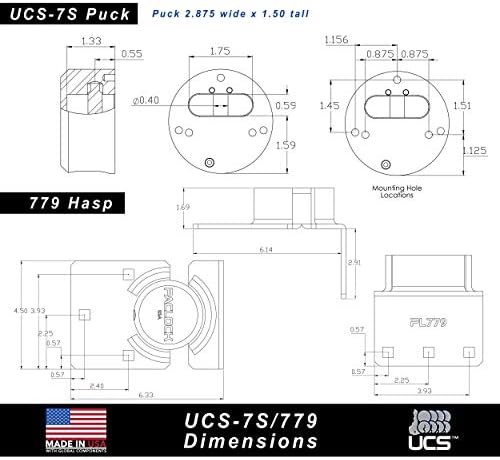 PACLOCK's UCS-7S/779 Hasp and Puck Combo Kit, Stainless Steel Body, Grey Hasp, High Performance 6-Pin Cylinder, One Lock Keyed to a Number U-Pick! w/ 2 Keys, No Backplates
