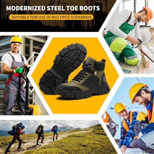 KELODON Waterproof Steel Toe Boots For Men-6 Inch Comfortable Mens Safety Work Boots Indestructible Steel Toe Shoes Lightweight Non Slip Puncture Resistant Industrial Construction Boot