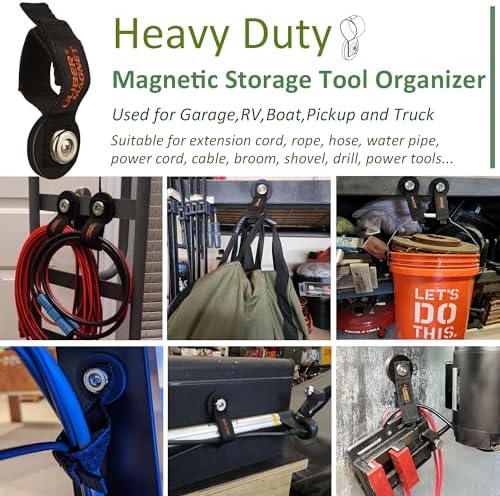 ULIBERMAGNET Strong Magnetic Storage Straps,Heavy Duty Magnetic Garage Storage Tool Organizer,Extension Cord, Cable, Rope,Tools for Garage,Pick-up,RV and Workshop(2 Pack/1.69INCH)