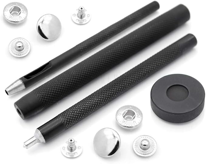 CRAFTMEMORE Snap Setter Fastener Kit Button Fixing Tool S-Spring Socket Popper Setting Tool with 10 Silver Snaps #831 VT8 (15mm (0.59"))