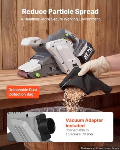 VEVOR 20V Max Cordless Belt Sander, 3" x 21" Belt Sander for Woodworking, 6 Variable Speeds Sanding Machine with 10PCS Sanding Belts, 2 Dust Bags & Vacuum Adapter (Battery NOT Included)